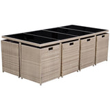 NNEVL 13 Piece Outdoor Dining Set with Cushions Poly Rattan Beige