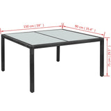 NNEVL Garden Table Grey 190x90x75 cm Poly Rattan and Solid Acacia Wood