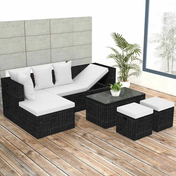 NNEVL 4 Piece Garden Lounge Set with Cushions Poly Rattan Black