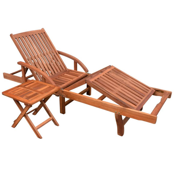 NNEVL Sun Lounger with Table Solid Acacia Wood