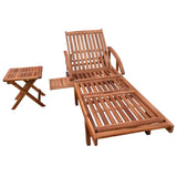 NNEVL Sun Lounger with Table Solid Acacia Wood