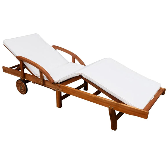 NNEVL Sun Lounger with Cushion Solid Acacia Wood