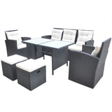 NNEVL 6 Piece Outdoor Dining Set with Cushions Poly Rattan Black