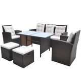 NNEVL 6 Piece Outdoor Dining Set with Cushions Poly Rattan Brown