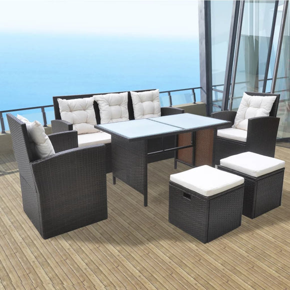 NNEVL 6 Piece Outdoor Dining Set with Cushions Poly Rattan Brown