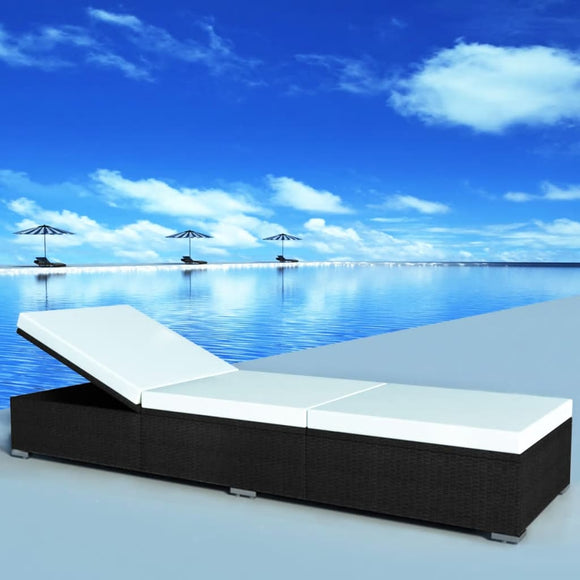 NNEVL Sun Lounger with Cushion Poly Rattan Black