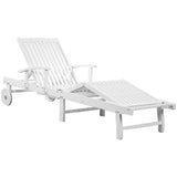 NNEVL Sun Lounger with Wheels Solid Acacia Wood White