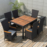 NNEVL 7 Piece Outdoor Dining Set Poly Rattan Acacia Wood Black