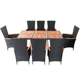 NNEVL 9 Piece Outdoor Dining Set Poly Rattan Acacia Wood Black