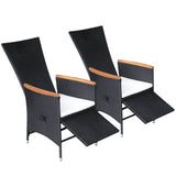 NNEVL Reclining Garden Chairs 2 pcs with Cushions Poly Rattan Black