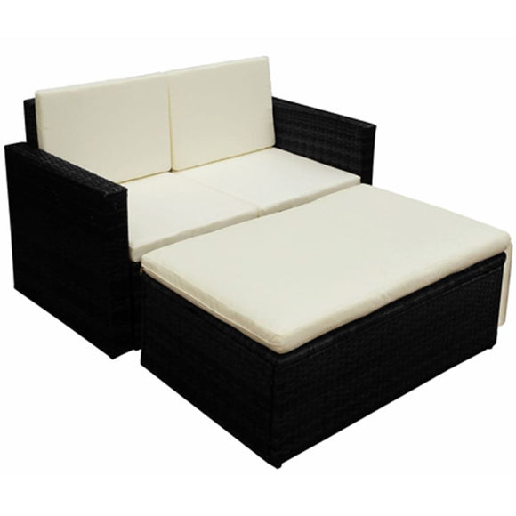 NNEVL 2 Piece Garden Lounge Set with Cushions Poly Rattan Black