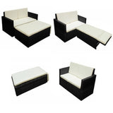 NNEVL 2 Piece Garden Lounge Set with Cushions Poly Rattan Black