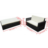 NNEVL 2 Piece Garden Lounge Set with Cushions Poly Rattan Black