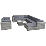 NNEVL 10 Piece Garden Lounge Set with Cushions Poly Rattan Grey