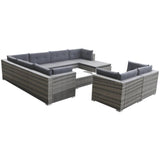 NNEVL 10 Piece Garden Lounge Set with Cushions Poly Rattan Grey