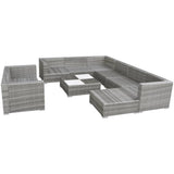 NNEVL 10 Piece Garden Lounge Set with Cushions Poly Rattan Grey