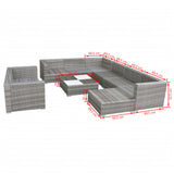 NNEVL 10 Piece Garden Lounge Set with Cushions Poly Rattan Grey