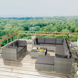 NNEVL 10 Piece Garden Lounge Set with Cushions Poly Rattan Grey