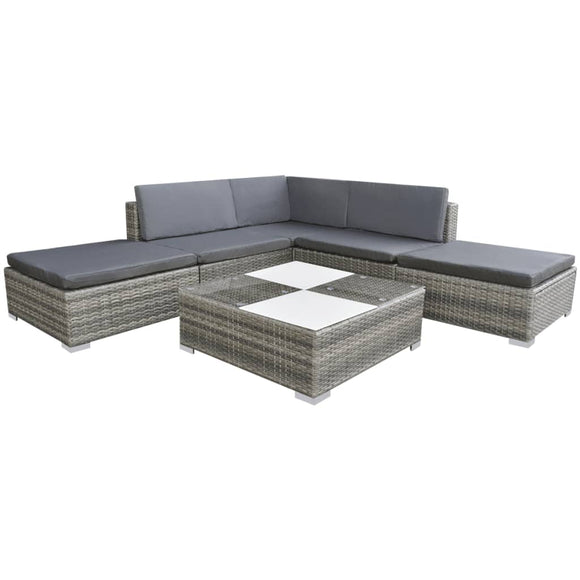NNEVL 6 Piece Garden Lounge Set with Cushions Poly Rattan Grey