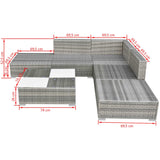 NNEVL 6 Piece Garden Lounge Set with Cushions Poly Rattan Grey