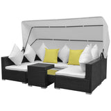 NNEVL 7 Piece Garden Lounge Set with Canopy Poly Rattan Black