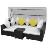 NNEVL 7 Piece Garden Lounge Set with Canopy Poly Rattan Black