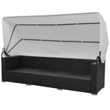 NNEVL 7 Piece Garden Lounge Set with Canopy Poly Rattan Black