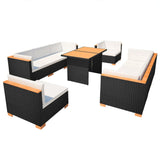 NNEVL 10 Piece Garden Lounge Set with Cushions Poly Rattan Black