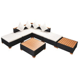 NNEVL 7 Piece Garden Lounge Set with Cushions Poly Rattan Black