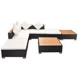 NNEVL 7 Piece Garden Lounge Set with Cushions Poly Rattan Black