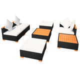 NNEVL 7 Piece Garden Lounge Set with Cushions Poly Rattan Black