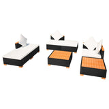 NNEVL 7 Piece Garden Lounge Set with Cushions Poly Rattan Black