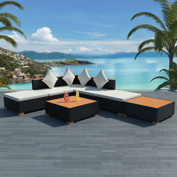 NNEVL 7 Piece Garden Lounge Set with Cushions Poly Rattan Black