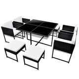 NNEVL 9 Piece Outdoor Dining Set with Cushions Poly Rattan Black