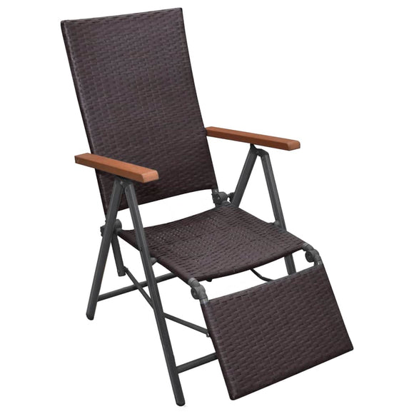 NNEVL Reclining Deck Chair Poly Rattan Brown