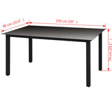 NNEVL Garden Table Black 150x90x74 cm Aluminium and Glass
