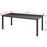 NNEVL Garden Table Black 190x90x74 cm Aluminium and Glass