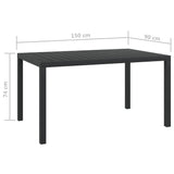 NNEVL Garden Table Black 150x90x74 cm Aluminium and WPC