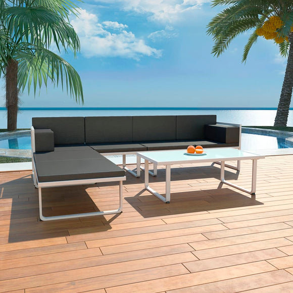 NNEVL 4 Piece Garden Lounge Set with Cushions Aluminium Black