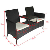 NNEVL 2-Seater Garden Sofa with Tea Table Poly Rattan Black