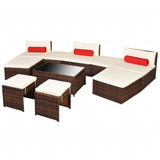 NNEVL 10 Piece Garden Lounge Set with Cushions Poly Rattan Brown
