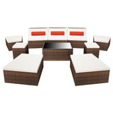 NNEVL 10 Piece Garden Lounge Set with Cushions Poly Rattan Brown