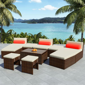 NNEVL 10 Piece Garden Lounge Set with Cushions Poly Rattan Brown