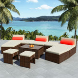 NNEVL 10 Piece Garden Lounge Set with Cushions Poly Rattan Brown