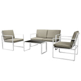 NNEVL 4 Piece Garden Lounge Set with Cushions Steel White