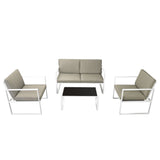 NNEVL 4 Piece Garden Lounge Set with Cushions Steel White