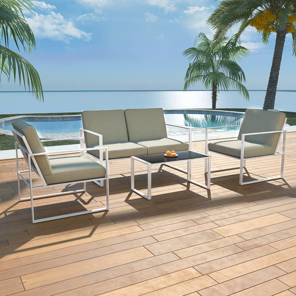 NNEVL 4 Piece Garden Lounge Set with Cushions Steel White