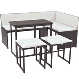 NNEVL 5 Piece Outdoor Dining Set Steel Poly Rattan Brown