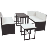 NNEVL 5 Piece Outdoor Dining Set Steel Poly Rattan Brown