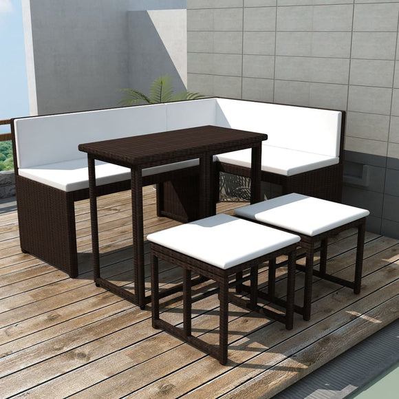 NNEVL 5 Piece Outdoor Dining Set Steel Poly Rattan Brown